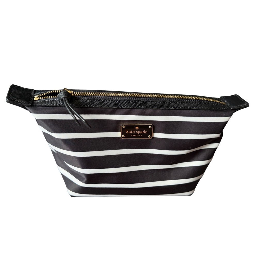 Kate Spade Black White Striped Cosmetic Bag Makeup Pouch Travel Case RN0102760 - Picture 2 of 9